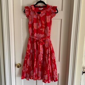 Tevis Floral Dress Red & Pink Ruffle Mini NWT Size Medium